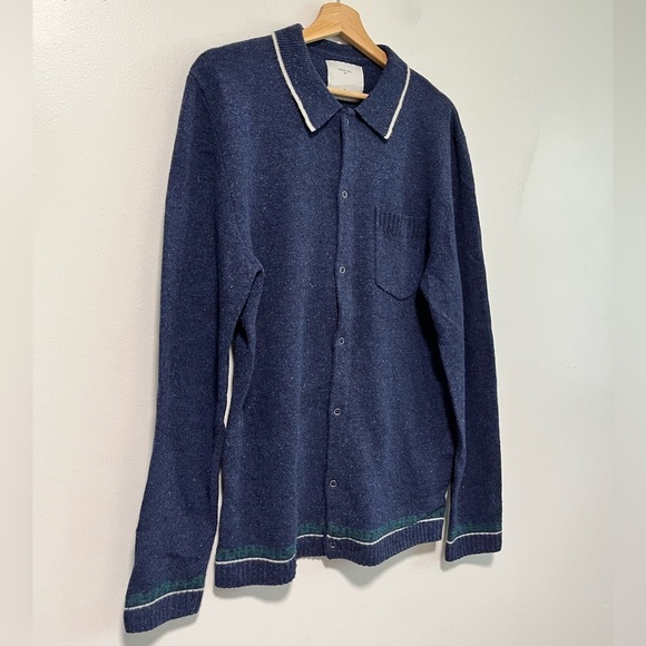 Percival Men’s XL Wool Cardigan - Navy Blue with Contrast Trim - Picture 14 of 14